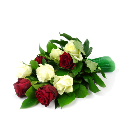 Klassiek rouwboeket met rode en witte rozen