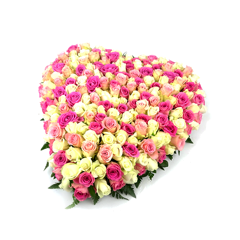 Super Rouwstuk - hart met witte en licht roze rozen | Duoplant YK-84