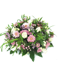 Duoplant - Biedermeier rouwstuk met roze en witte tinten