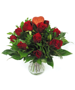 Valentijn boeket met rode rozen en hartje _ Duoplant