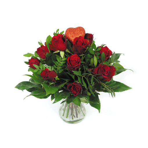 Valentijn boeket met rode rozen en hartje _ Duoplant