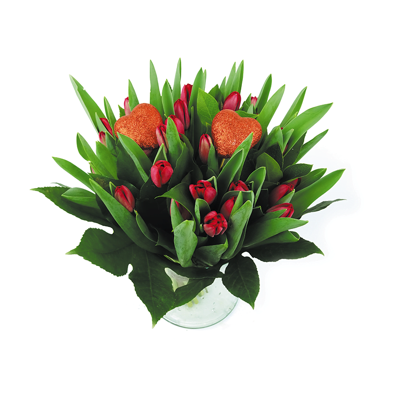 Valentijnsboeket met Tulpen rood