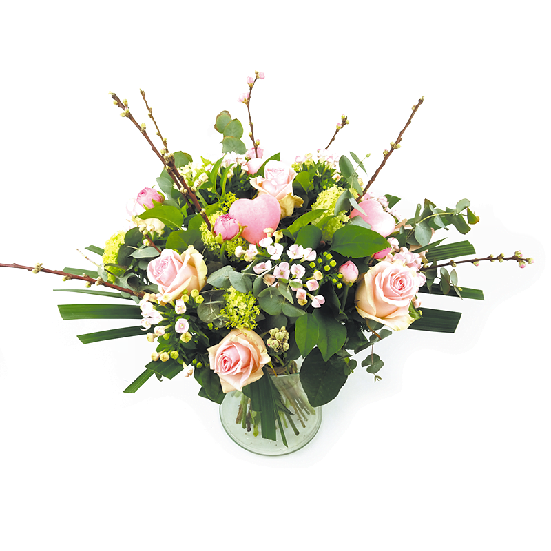 Boeket roze met voorjaarstakken | Duoplant