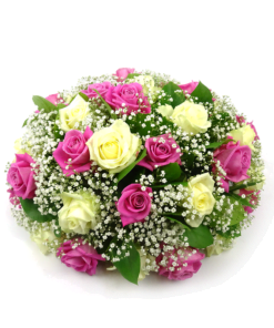 Duoplant - Biedermeier rouwstuk met roze en witte rozen (99)