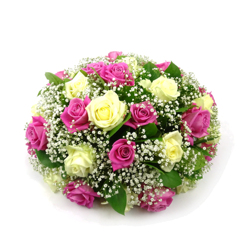 Duoplant - Biedermeier rouwstuk met roze en witte rozen (99)