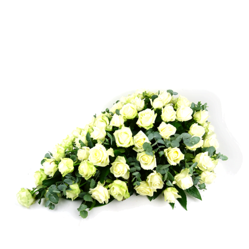 Duoplant - rowustuk druppelvorm Druppel met witte rozen en eucalyptus