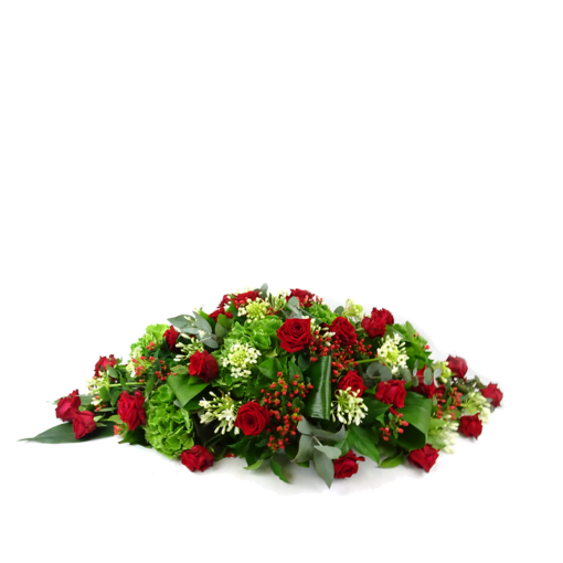 Duoplant ovaal rouwstuk met rode rozen