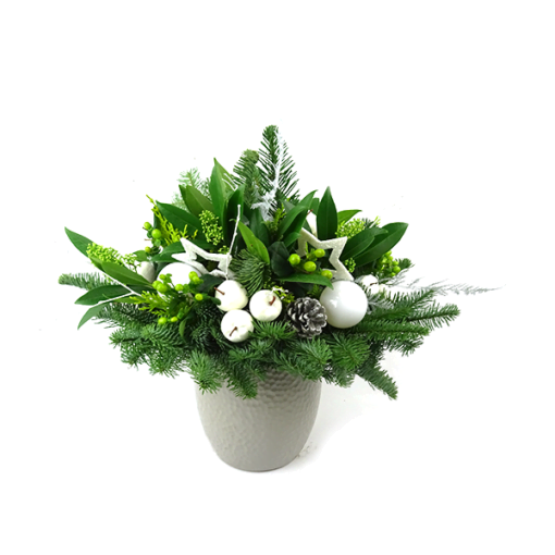 Kerststuk biedermeier wit